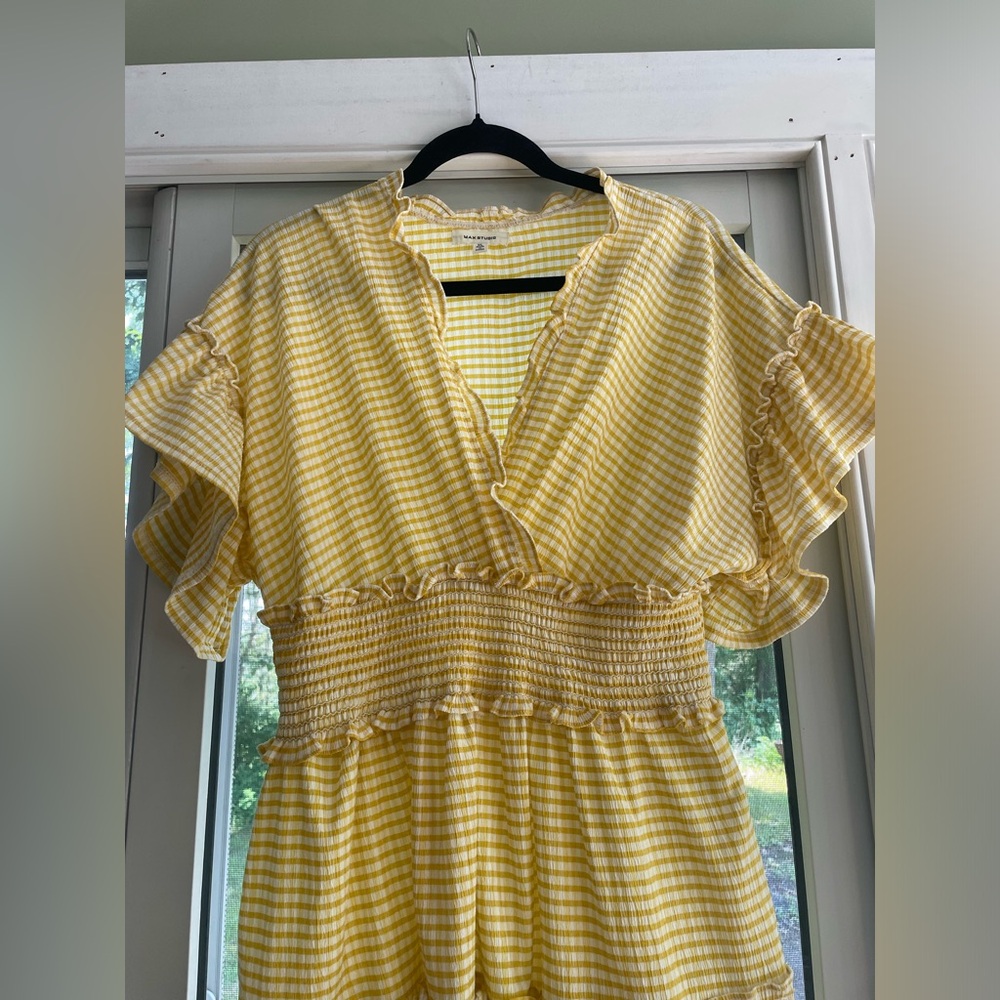 Yellow Ruffled Checkered Dress - Picture 2 of 4